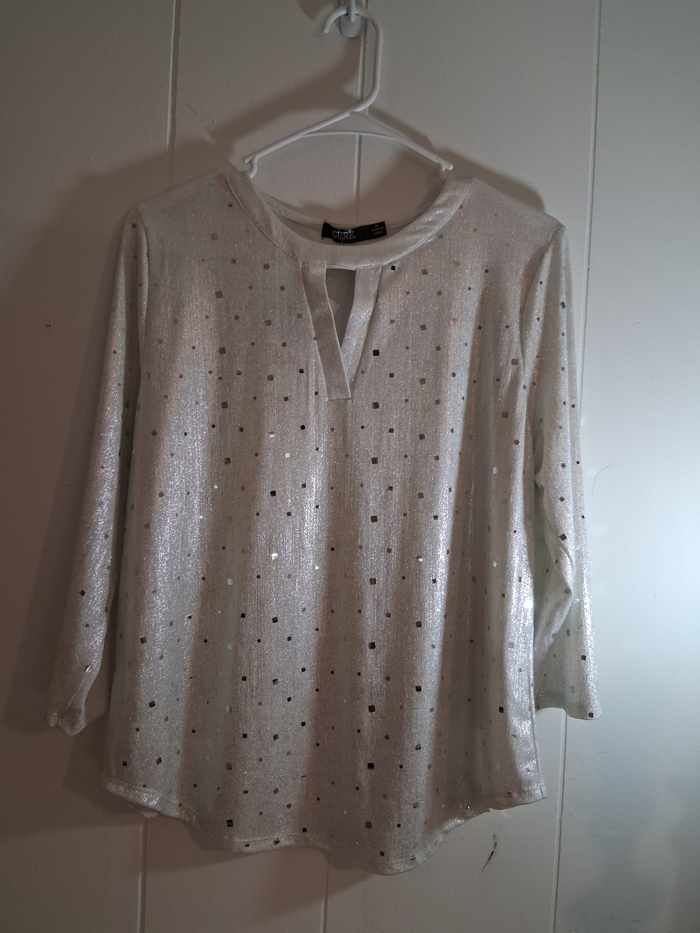 Charming White Metallic Dot V-Notch Tunic